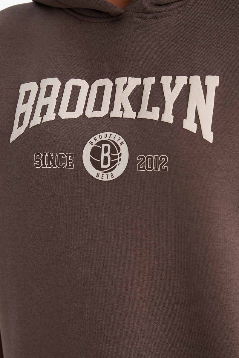 DeFacto Brown Woman DeFactoFit NBA Brooklyn Nets Oversize Fit Sports Sweatshirt Casual - Image 5